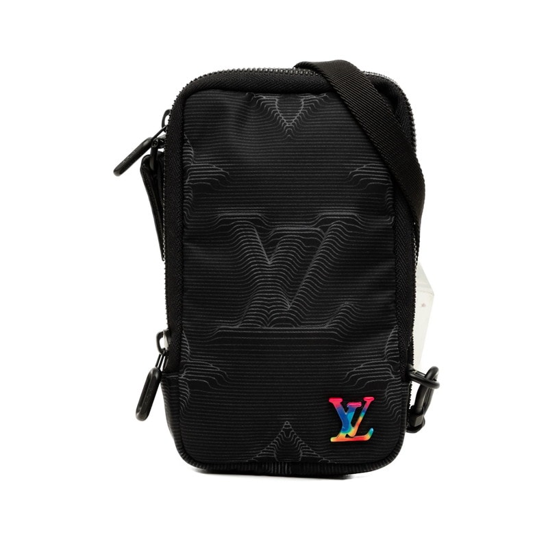 ルイ ヴィトン 3Dモノグラム ダブル フォンポーチ ショルダーバッグ M80141 ブラック ナイロン レディース LOUIS VUITTON 中古
