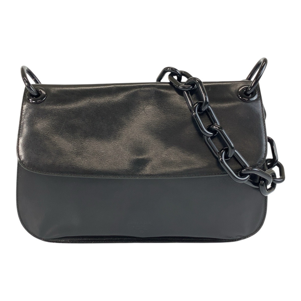 PRADA プラダ ロゴ型押し ブラック 黒 レザー プラスチック/ プラチェーン ショルダーバッグ ポシェット 503353 【中古】