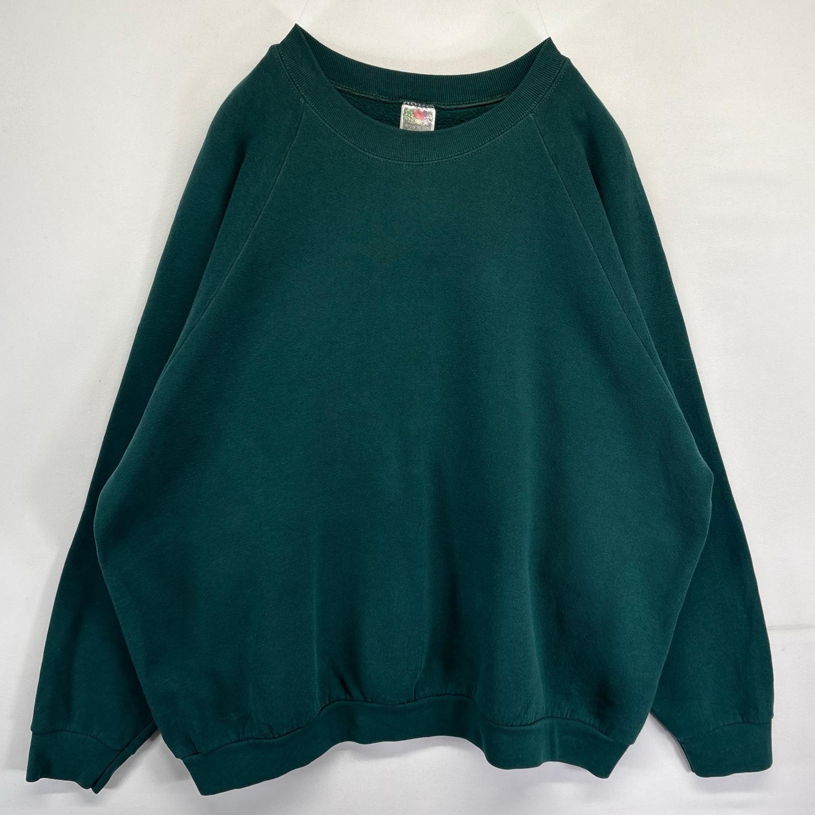 古着 90's/90年代 フルーツオブザルーム FRUIT OF THE LOOM スウェット トレーナー 無地 ラグラン クルーネック 3XL グリーン メンズ