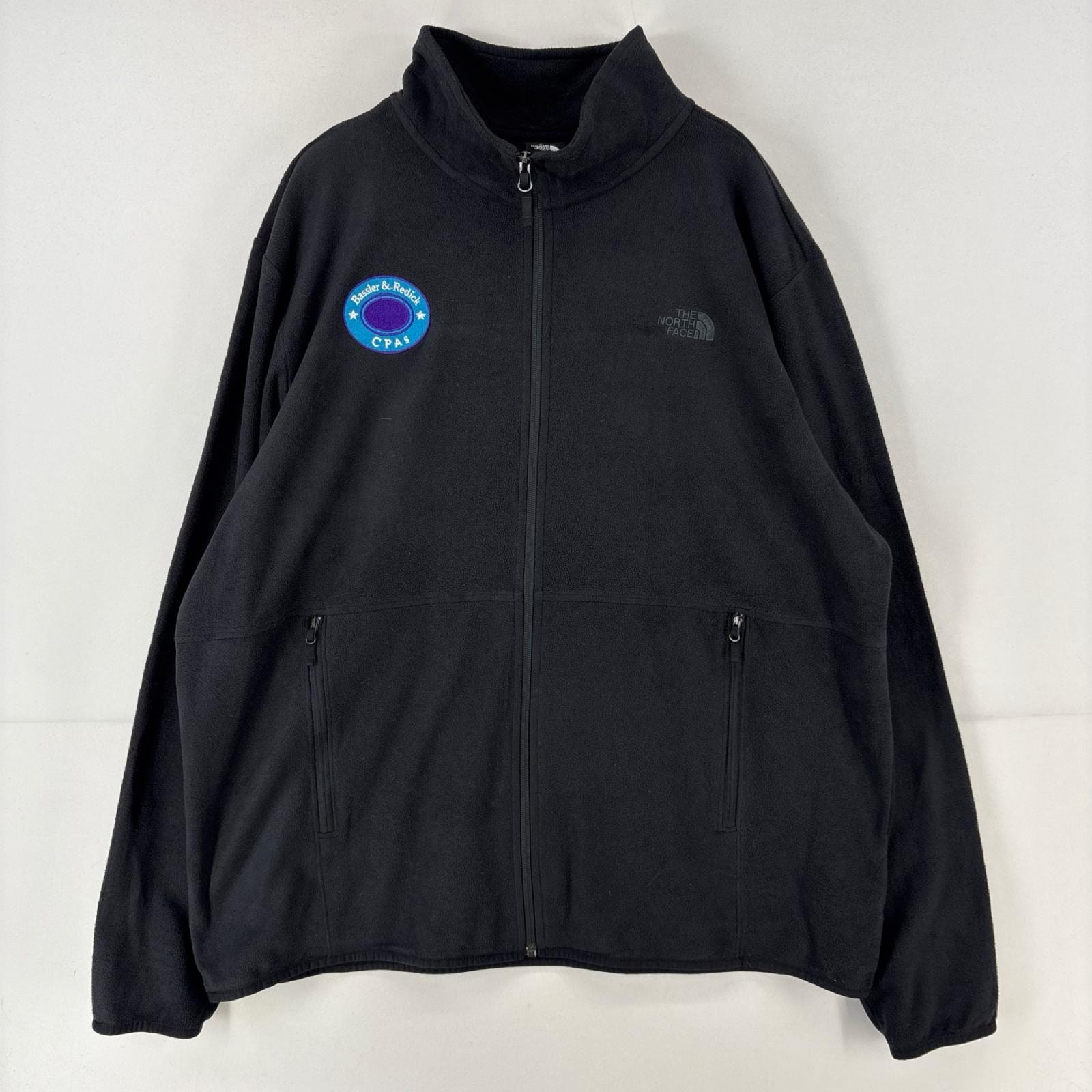 古着 ザ・ノースフェイス THE NORTH FACE フリースジャケット フルジップ 刺繍 ワンポイント ロゴ 2XL  ブラック系 メンズ