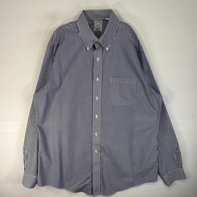 古着 ブルックスブラザーズ Brooks Brothers 長袖シャツ 胸ポケ CLASSIC ボタンダウン L ネイビー系 ストライプ メンズ