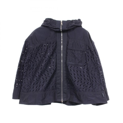 モンクレール MONCLER OBSIDIENNE 花柄 レース フード付き ナイロンジャケット 衣料品 アウター ナイロン レディース ネイビー系 4601480 【中古】