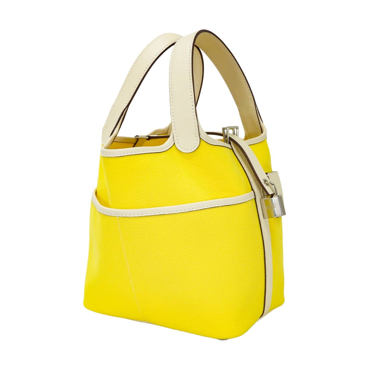 HERMES エルメス ハンドバッグ ピコタンロック 18 PM カーゴ ポケット ジョーヌシトロン/ナタ トワルゴエラン/スイフト シルバー金具 U刻印 新品未使用