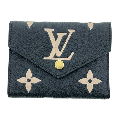 【再値下げ】LOUIS VUITTON ルイ・ヴィトン ポルトフォイユ ヴィクトリーヌ 三つ折り財布 M80968 モノグラムアンプラント ブラック レディース【中古】