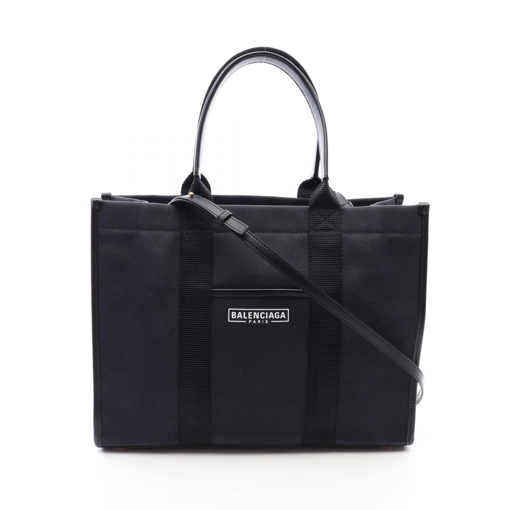バレンシアガ BALENCIAGA HARDWARE TOTE ハードウェア 2WAY トートバッグ バッグ キャンバス レザー レディース ブラック系 / ホワイト系 【中古】