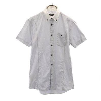 BURBERRY BLACK LABEL バーバリーブラックレーベル 三陽商会 日本製 ストライプ柄 半袖 ボタンダウンシャツ 2 白系