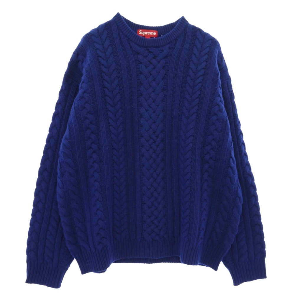 Supreme シュプリーム 23AW Applique Cable Knit Sweater バックロゴ ケーブル ニット セーター ブルー系 L【中古】