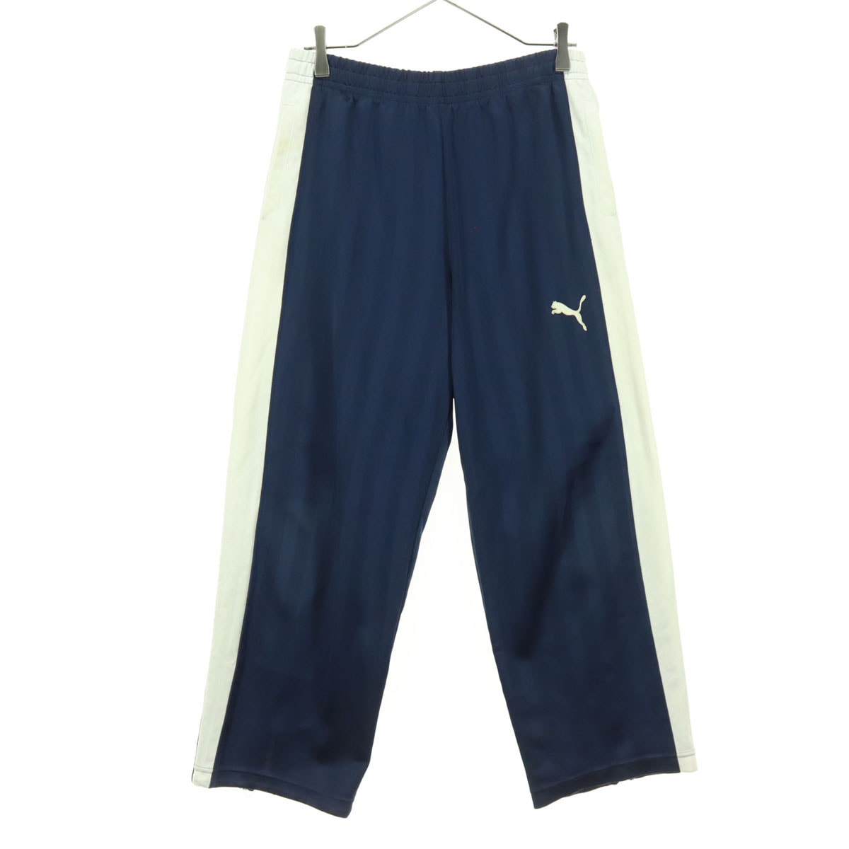PUMA プーマ ストライプ ワンポイントロゴ 裾ジップ トラックパンツ S ネイビー