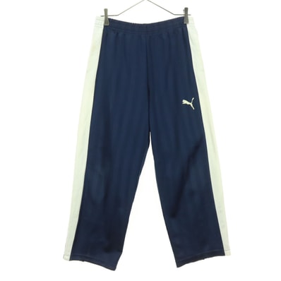 PUMA プーマ ストライプ ワンポイントロゴ 裾ジップ トラックパンツ S ネイビー