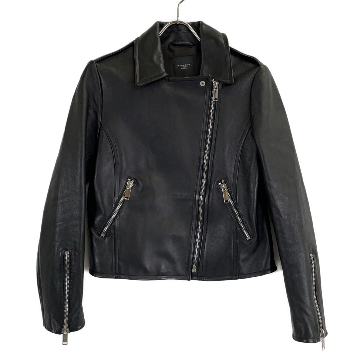 マックスマーラウィークエンド ブラック 544601996 ラムスキン ダブルライダースジャケット 38