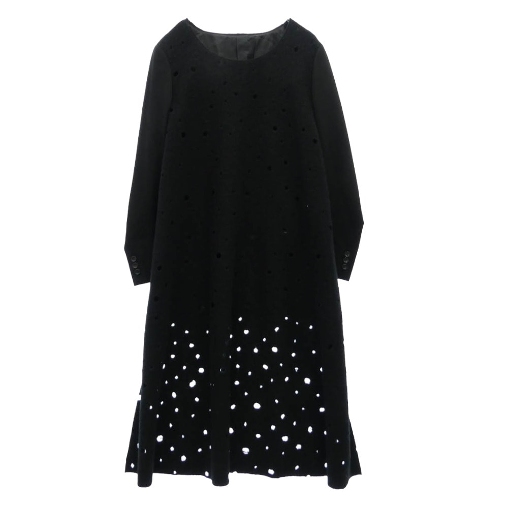 COMME des GARCONS HOMME PLUS コムデギャルソンオムプリュス ニット 19AW PD-J053 ウール 穴開きロングニット ジャケット ドッキング コート ワンピース ブラック系 S【中古】