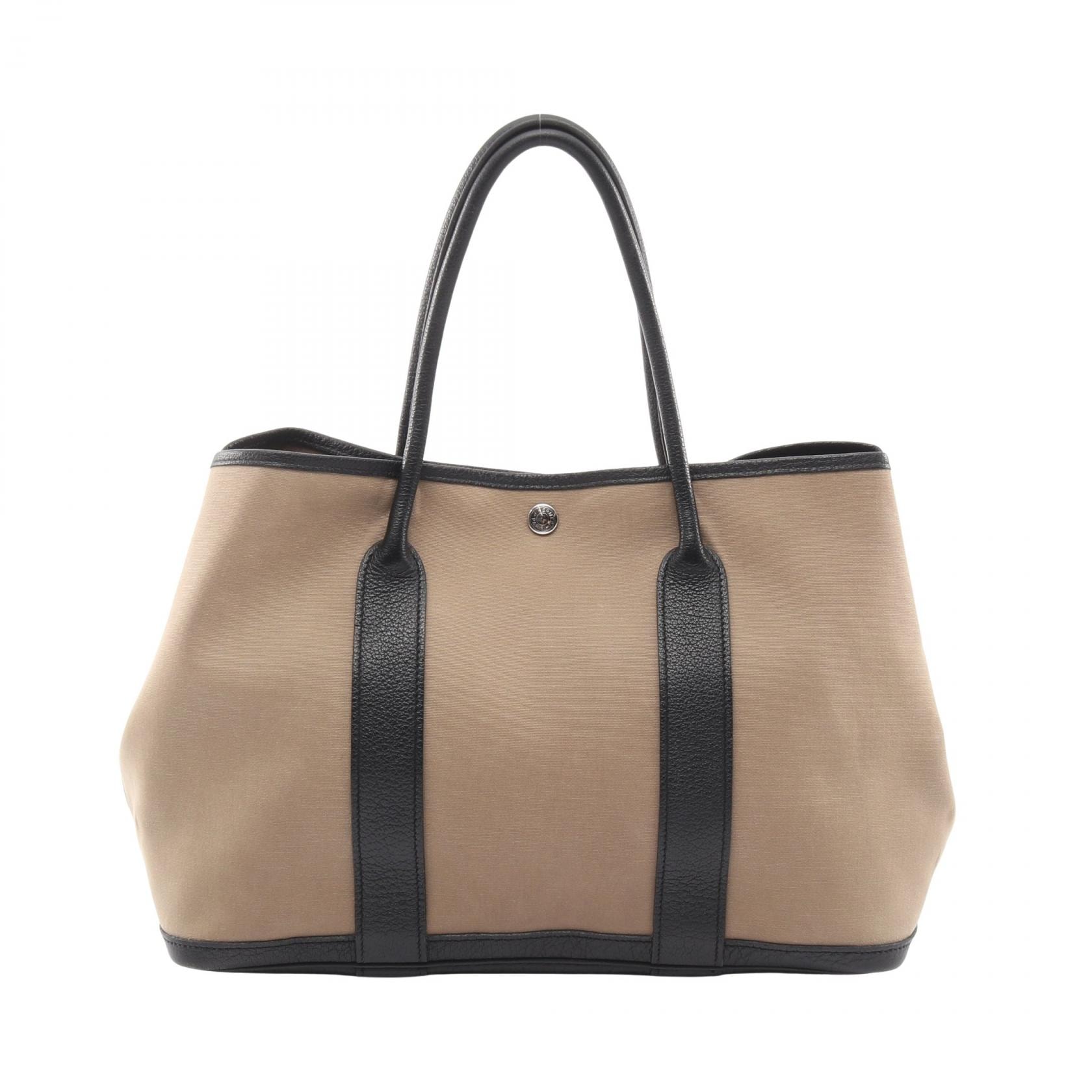 エルメス HERMES ガーデンパーティPM トートバッグ バッグ キャンバス レザー トワルオフィシエ / ネゴンダ トワルオフィシエ エトゥープ □R刻印(2014年製造) レディース ベージュ系 / ブラック系 【中古】