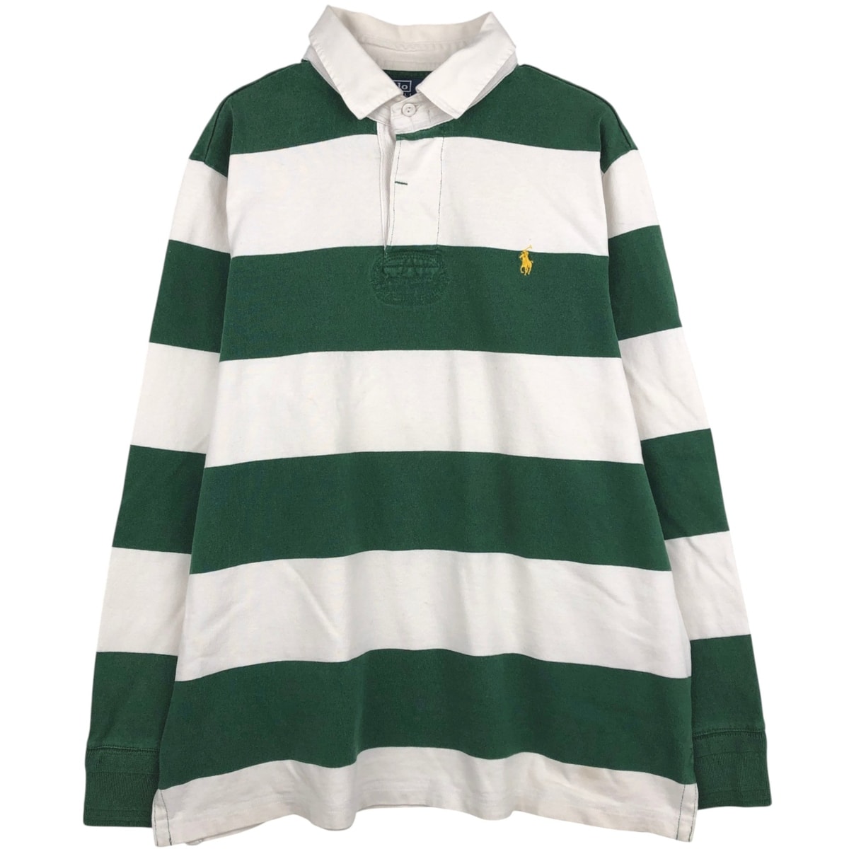 古着 ラルフローレン Ralph Lauren POLO by Ralph Lauren CUSTOM FIT ボーダー柄 長袖 ラガーシャツ メンズXL相当/eaa601154