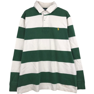 古着 ラルフローレン Ralph Lauren POLO by Ralph Lauren CUSTOM FIT ボーダー柄 長袖 ラガーシャツ メンズXL相当/eaa601154
