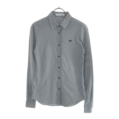 LACOSTE ラコステ 日本製 ボーダー 長袖 コットンシャツ 34 ネイビー×ホワイト