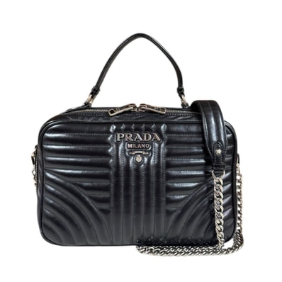 プラダ ダイアグラム ショルダーバッグ レザー 1BH119 ブラック レディース PRADA 中古