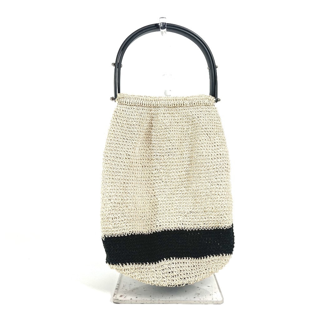 シャネル CHANEL ロゴ メッシュ プラスチックハンドル カバン ハンドバッグ キャンバス ベージュ