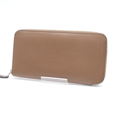 HERMES(エルメス)アザップロング シルクイン ラウンドファスナー長財布 ブラウン レザー シルバー金具 レディース【中古】