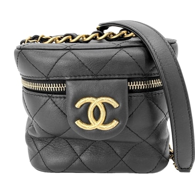CHANEL シャネル 2WAY マトラッセ ココマーク ミニハンドバッグ チェーンショルダーバッグ 肩掛け 斜め掛け スモールバニティ レザー ブラック 黒 アンティークゴールド金具 レディース【中古品】