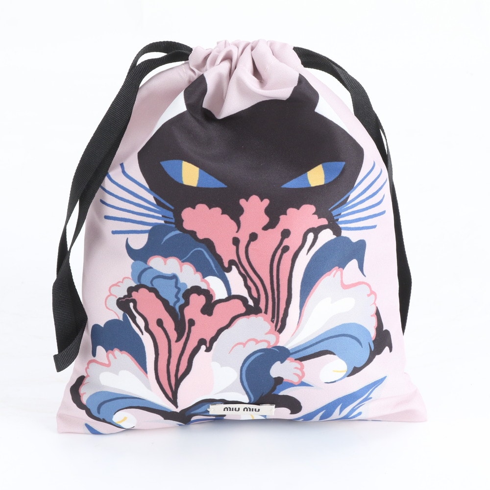 ■極美品 ミュウミュウ 巾着 黒猫 小物入れ ハンド バッグポーチ