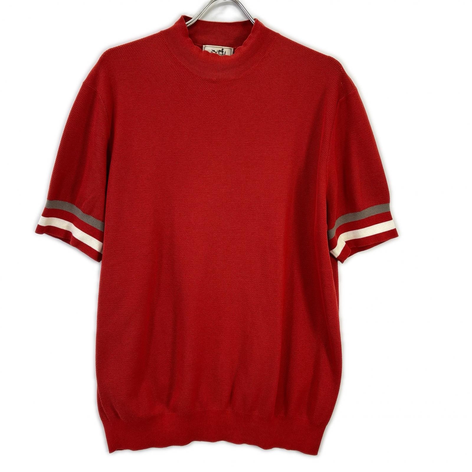 エルメス レッド コットン モックネック Tシャツ XL