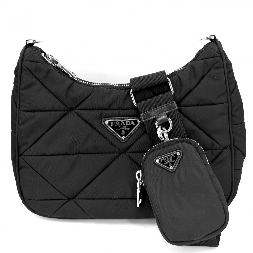 PRADA プラダ ショルダーバッグ パデッドRe-Nylon 肩掛け 斜め掛け トライアングルロゴ メンズ レディース 男女兼用 1BC151 ナイロン    ブラック 黒 シルバー金具 ユニセックス 美品【中古品】
