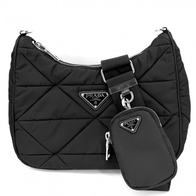 PRADA プラダ ショルダーバッグ パデッドRe-Nylon 肩掛け 斜め掛け トライアングルロゴ メンズ レディース 男女兼用 1BC151 ナイロン ブラック 黒 シルバー金具 ユニセックス 美品【中古品】