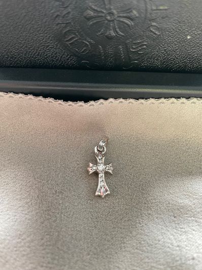 Chrome Hearts K18 WG CH Cross Baby Fat Charm with Pave Diamond "Silver"