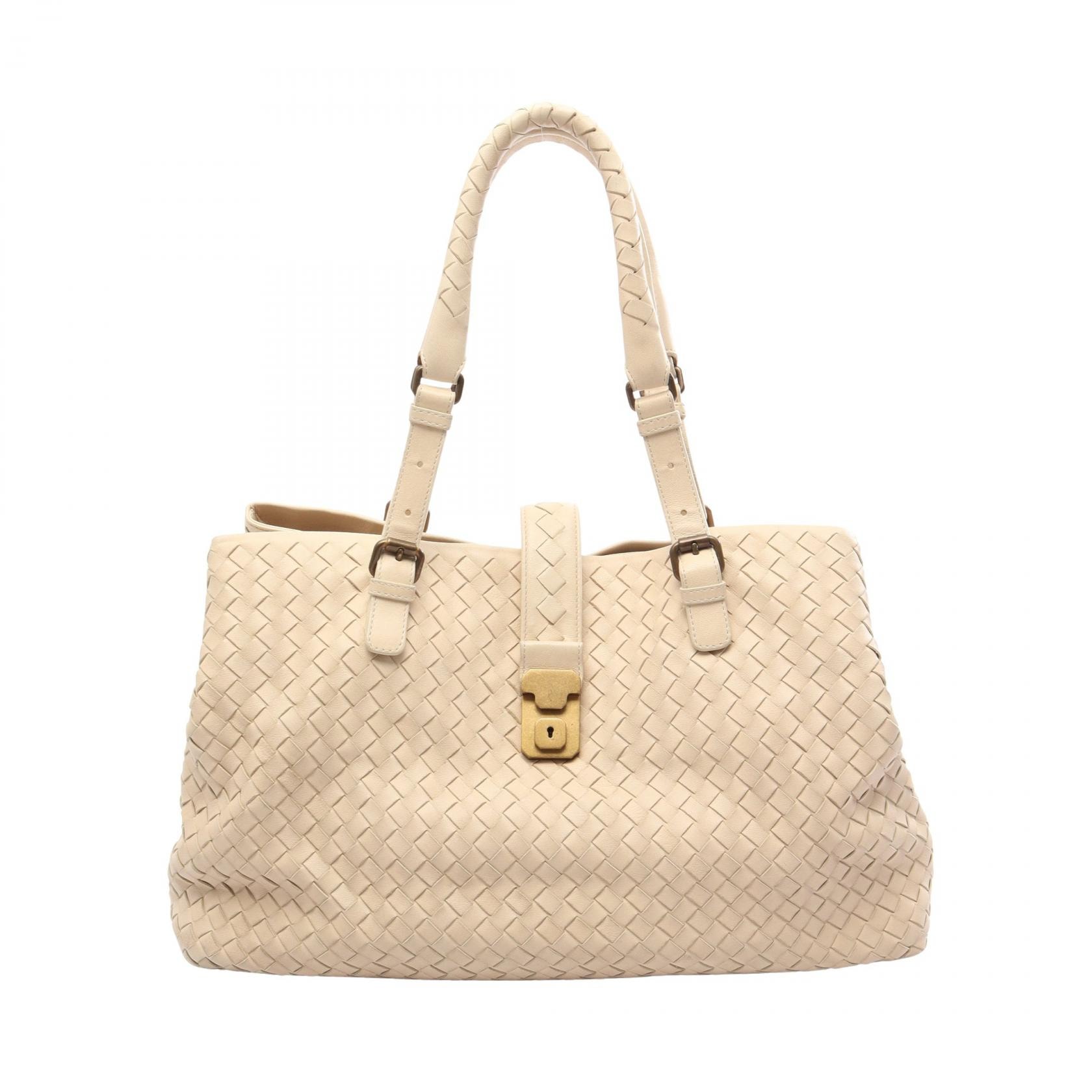 ボッテガヴェネタ BOTTEGA VENETA イントレチャート トートバッグ バッグ レザー レディース ベージュ系 【中古】