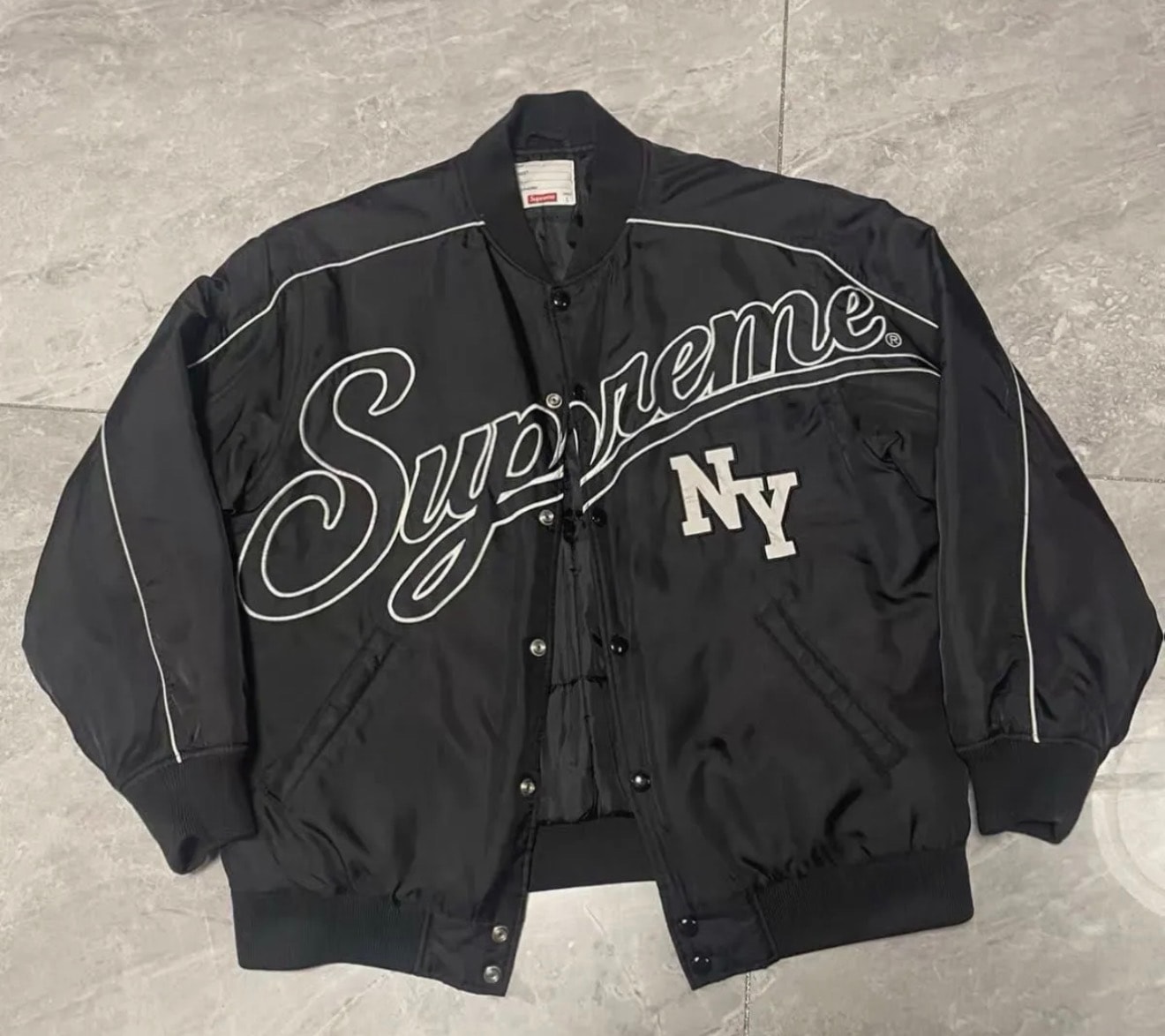 Supreme Contrast Script Varsity Jacket "Black"