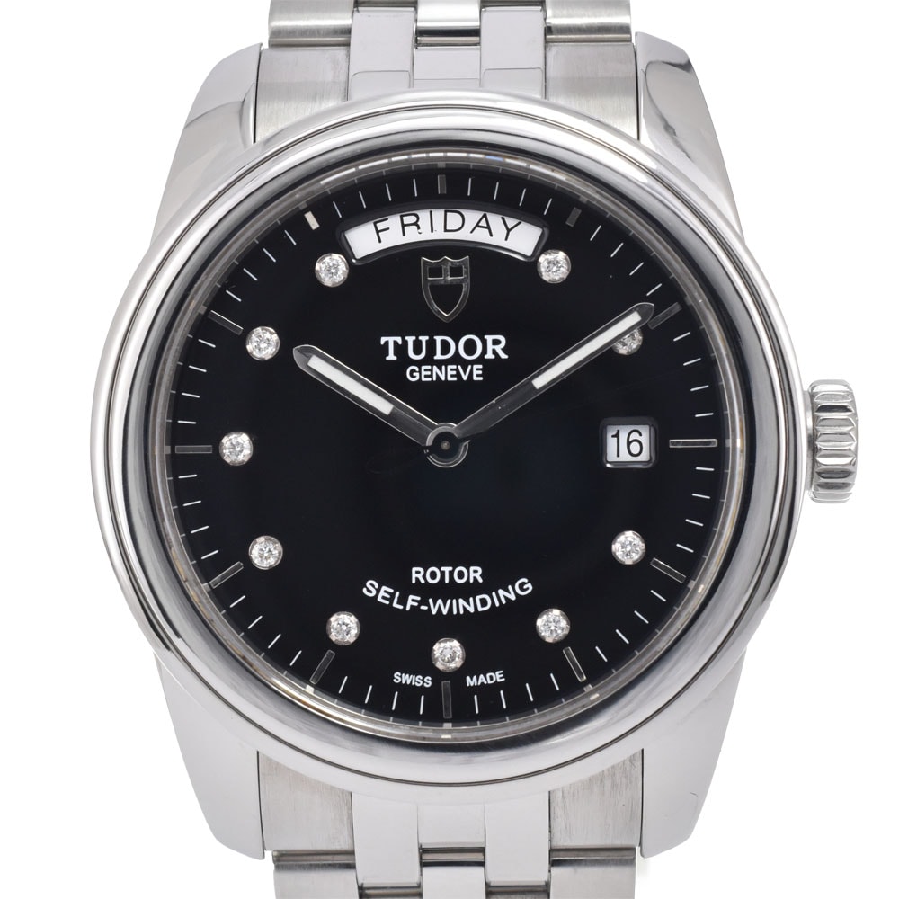 チューダー TUDOR 56000 グラマー デイデイト 10P ダイヤモンド ブラック 自動巻き メンズ 美品 保証書付き 腕時計 M#150541