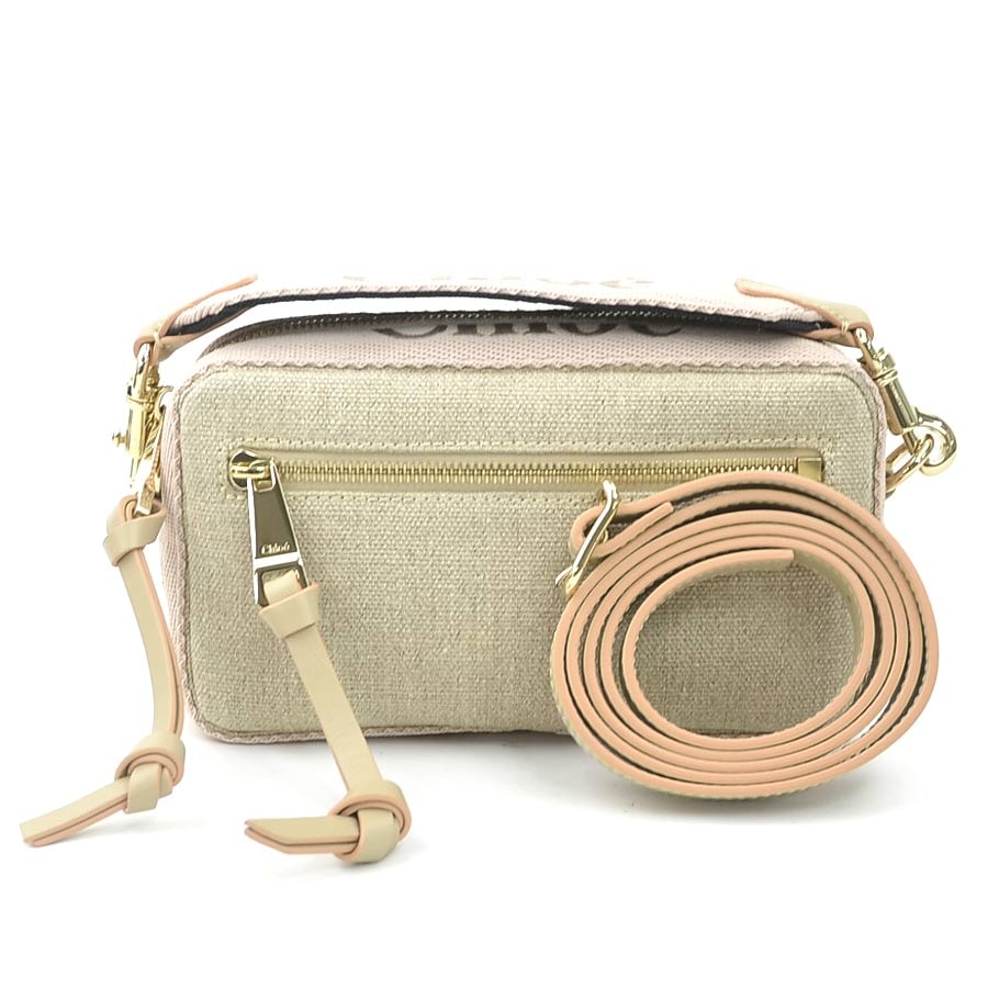 クロエ Chloe ボディバッグ WOODY ベルトバッグ キャンバス ベージュ×ライトピンク レディース【中古】 56554k