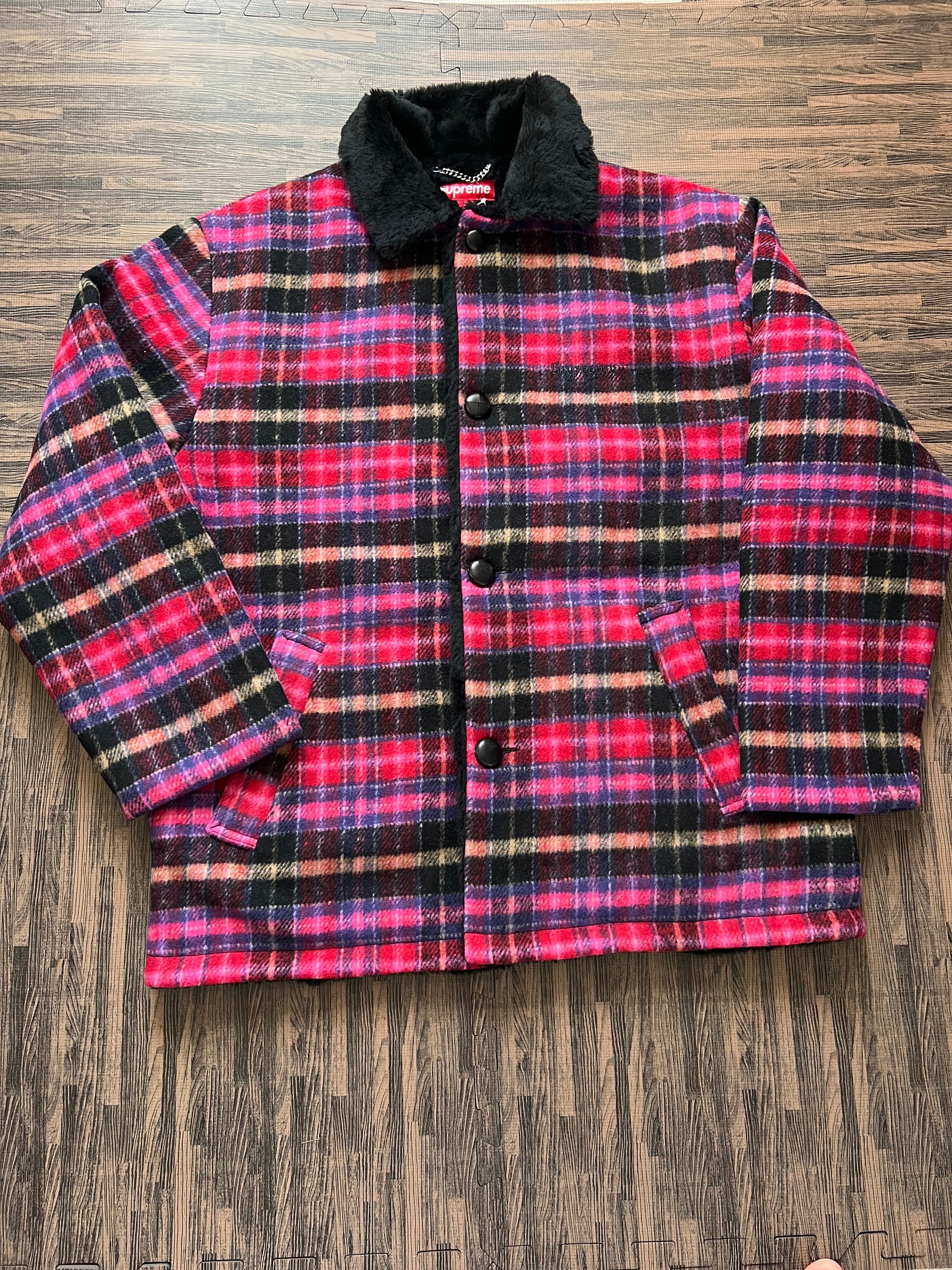 シュプリーム チェック カー コート "ピンク"