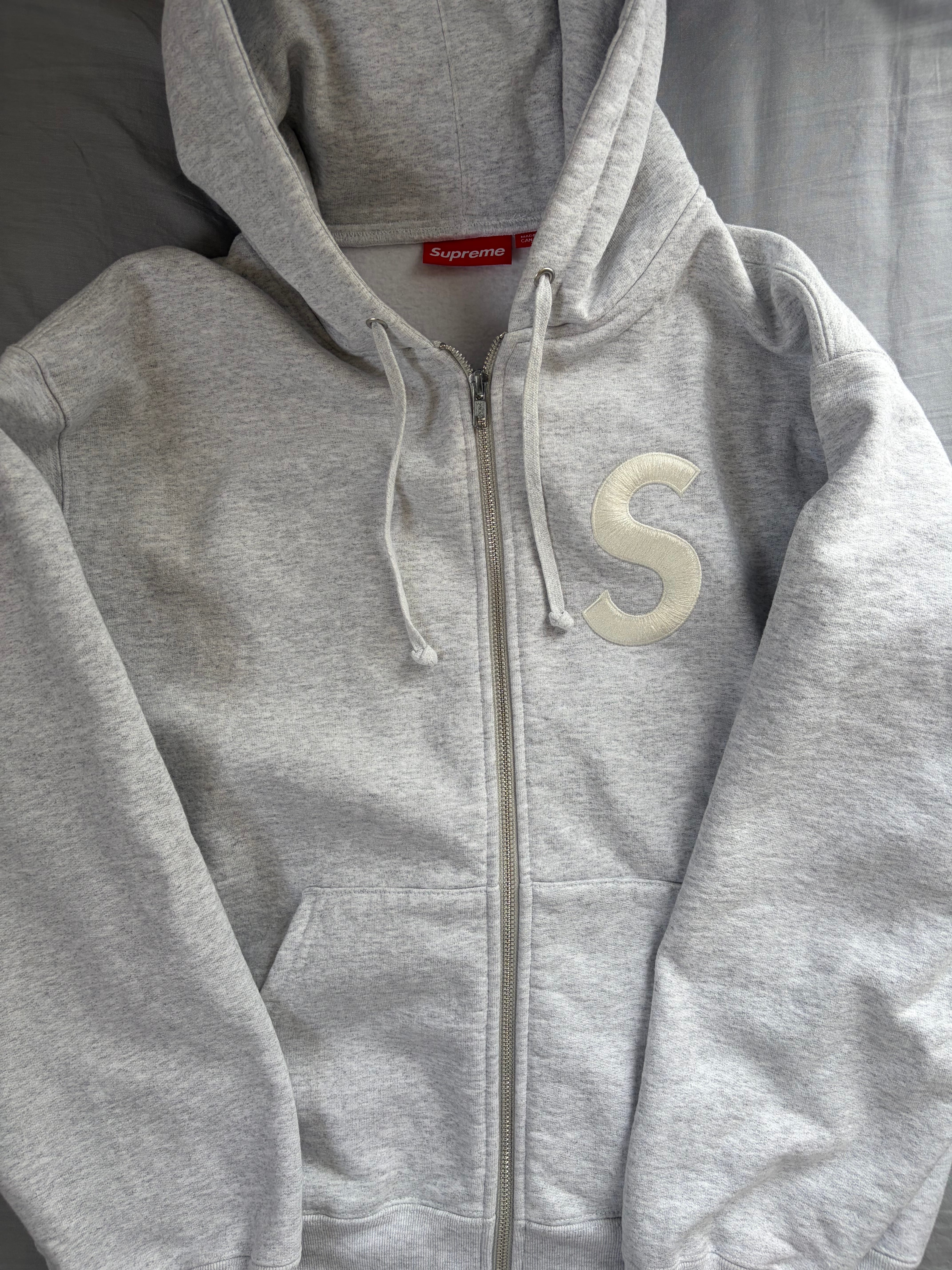 Supreme S Logo Zip Up Hooded Sweatshirt "Ash Grey"