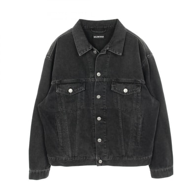 バレンシアガ BALENCIAGA バックロゴ刺繍 デニムジャケット 衣料品 アウター コットン メンズ ブラック系 【中古】