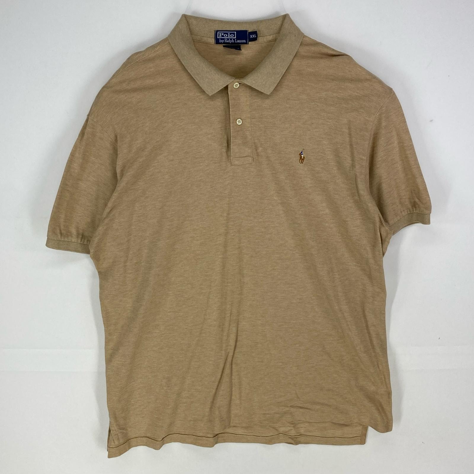 古着 ポロバイラルフローレン Polo by Ralph Lauren 半袖シャツ ワンポイントロゴ刺繍 ポロシャツ 2XL  ベージュ系 メンズ