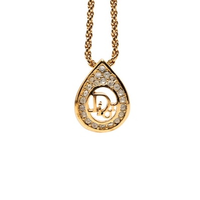 ディオール ティアドロップ ロゴ ネックレス ゴールド メッキ ラインストーン レディース Dior 【中古】