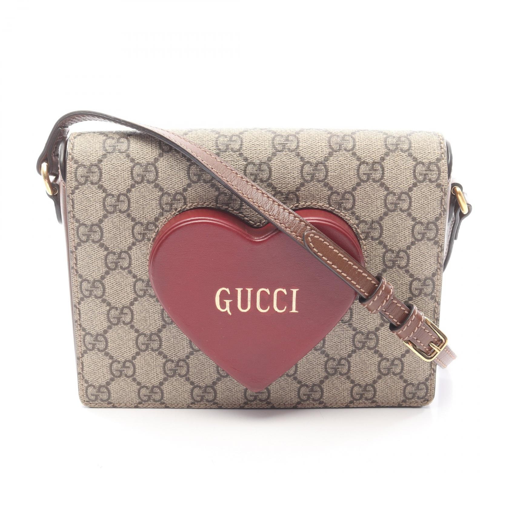 グッチ GUCCI GGスプリーム バレンタイン限定 ショルダーバッグ バッグ PVCコーティングキャンバス レザー レディース ベージュ系 / ブラウン系 / レッド系 637048 【中古】