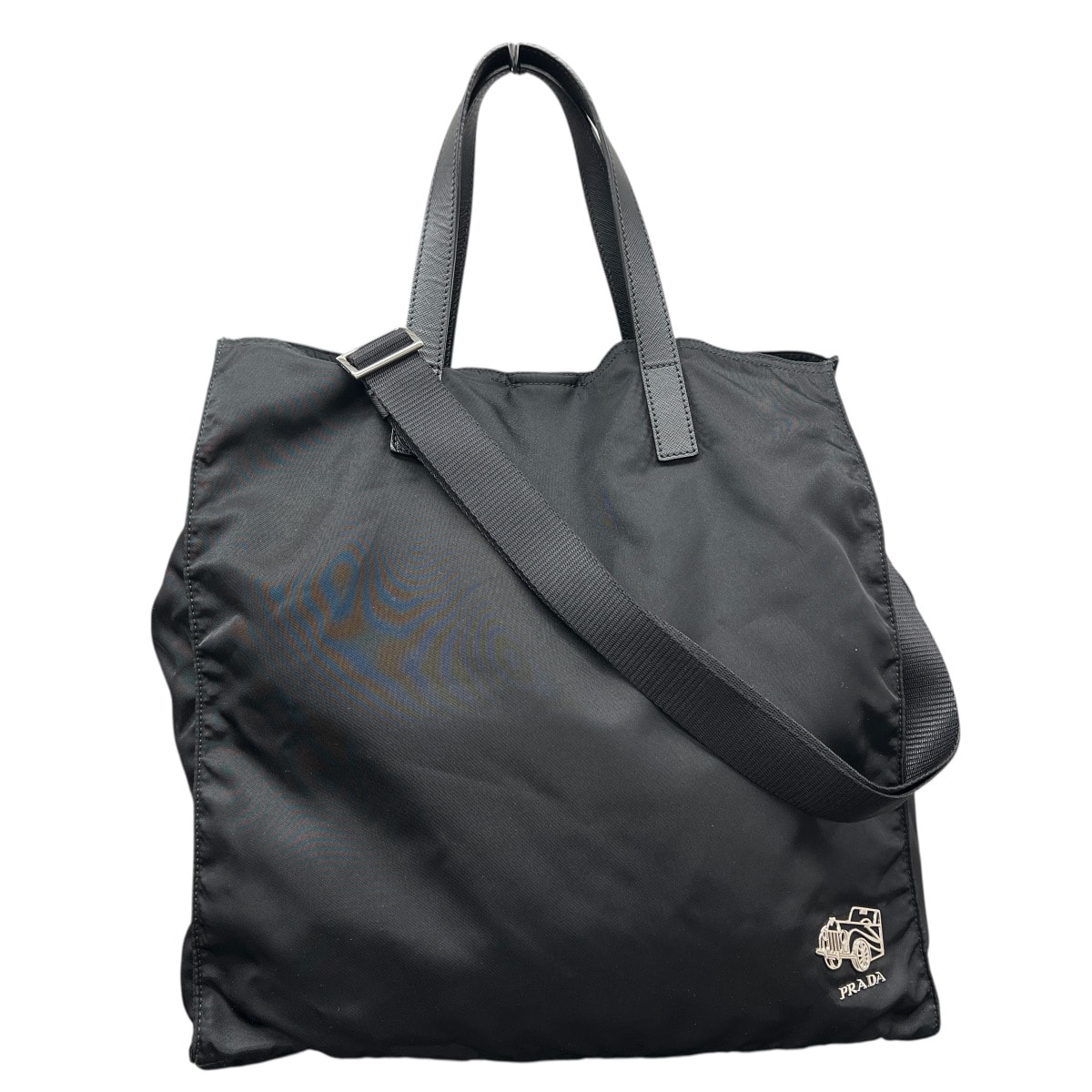PRADA 希少 極美品 プラダ カーモチーフ 2way トートバッグ ショルダーバッグ VA905A テスート ナイロン サフィアーノ レザー ブラック 車 Aランク 鑑定済 中古 プラダバッグ
