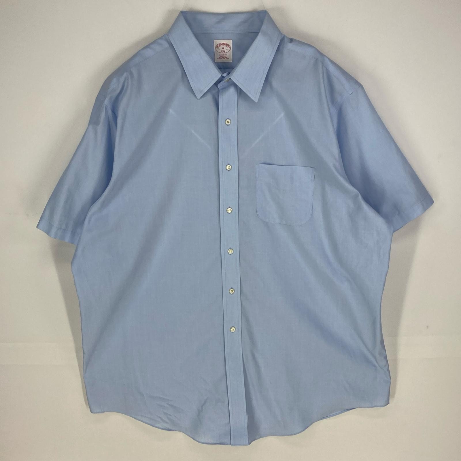 古着 ブルックスブラザーズ Brooks Brothers 半袖シャツ 胸ポケット 346 大きいサイズ 2XL  ブルー系 無地 メンズ