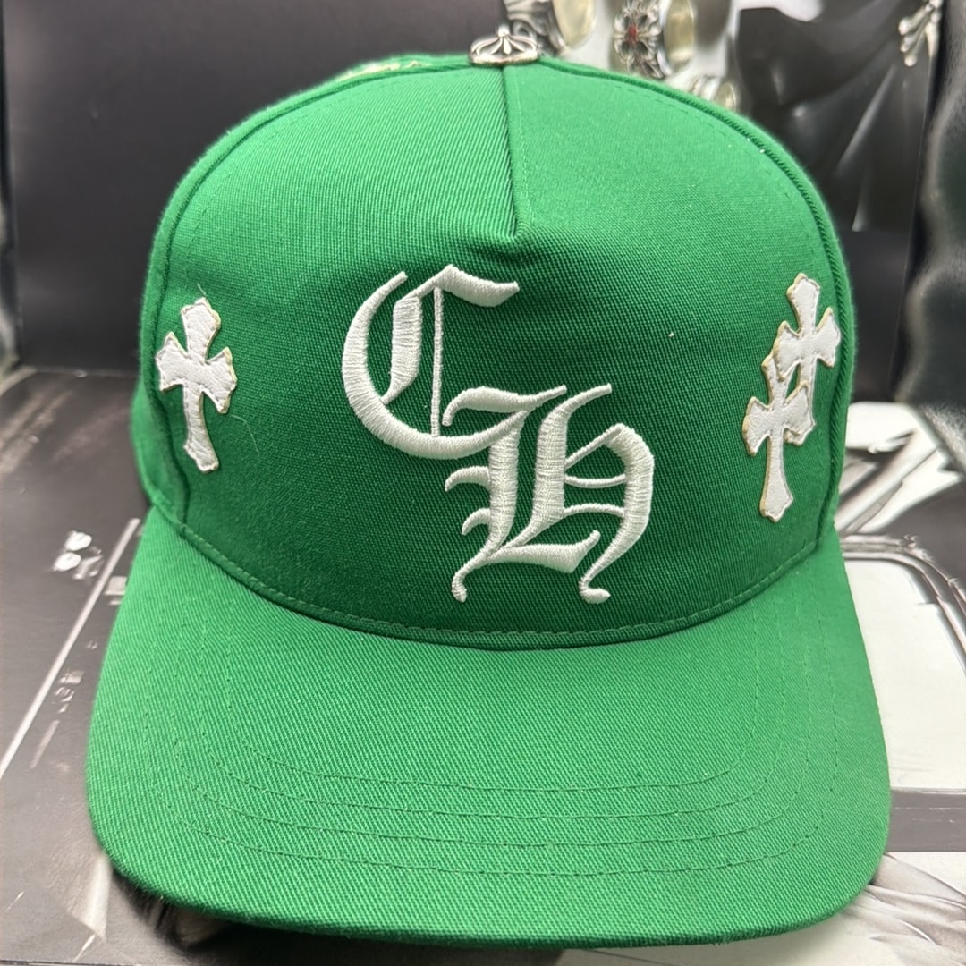 Chrome Hearts CH Hat Cross Patch Baseball Cap "Green/White"