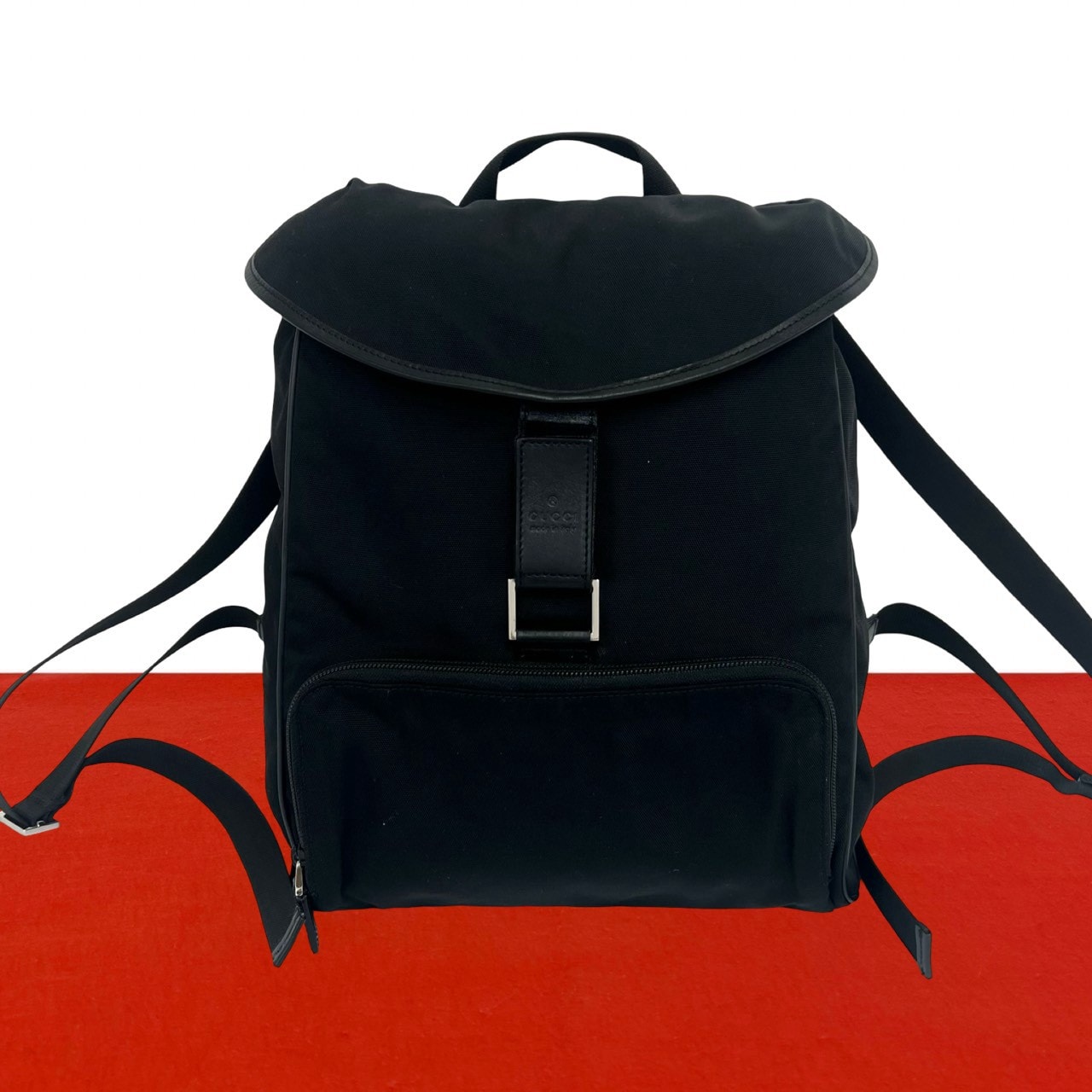 GUCCI グッチ ロゴ 刻印 ナイロン レザー リュックサック ブラック
 17002