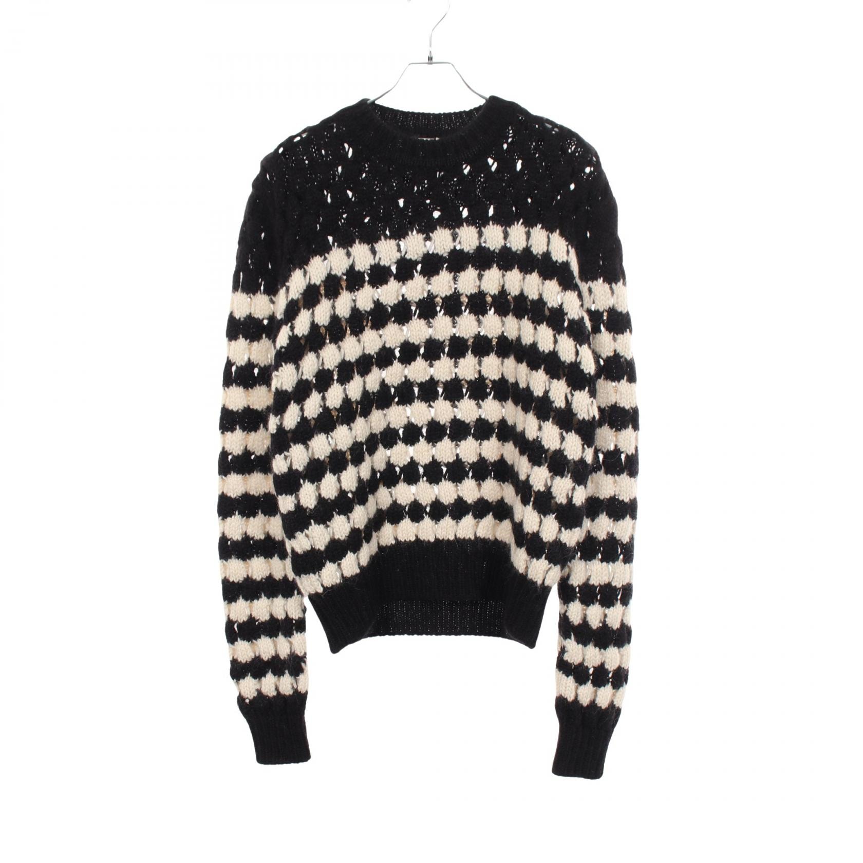 サンローランパリ SAINT LAURENT PARIS ボーダー ニット 衣料品 トップス ウール アルパカ メンズ ブラック系 / ホワイト系 554337 【中古】