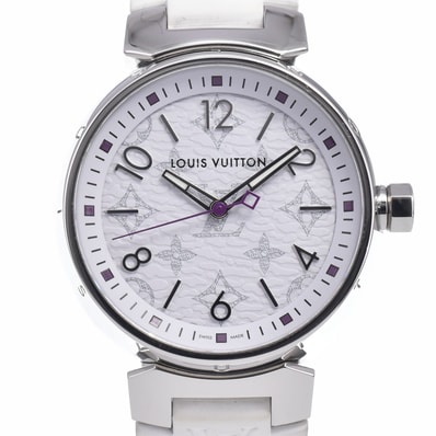 ルイ・ヴィトン LOUIS VUITTON QA116 タンブール MM モノグラム ホワイト クォーツ レディース 美品 腕時計 P#148956