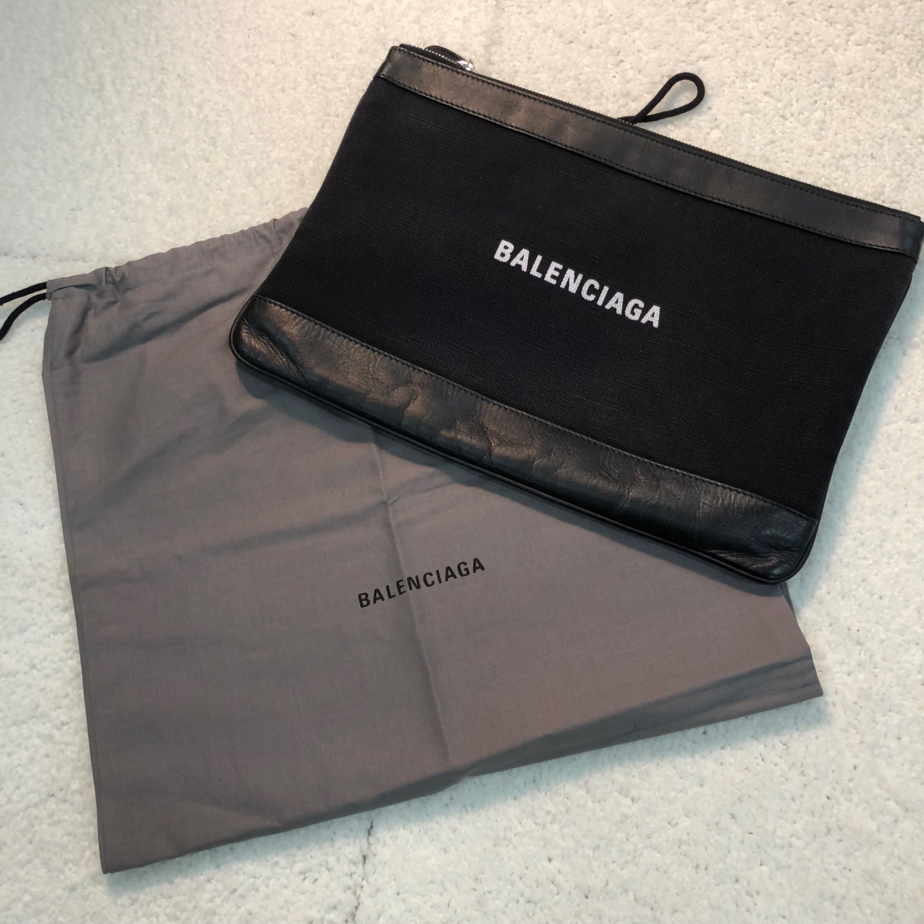 ネイビークリップM キャンバス×レザー クラッチバッグ