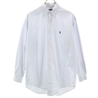 RALPH LAUREN ラルフローレン ストライプ柄 長袖 ボタンダウンシャツ M ブルー系