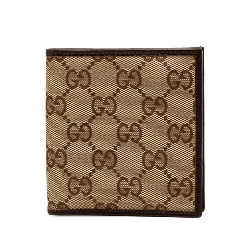 グッチ GGキャンバス 二つ折り財布 124591 ベージュ キャンバス レザー レディース GUCCI 中古