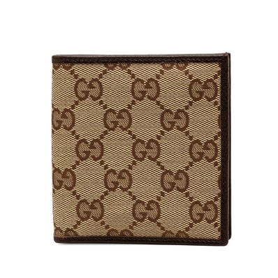 グッチ GGキャンバス 二つ折り財布 124591 ベージュ キャンバス レザー レディース GUCCI 中古
