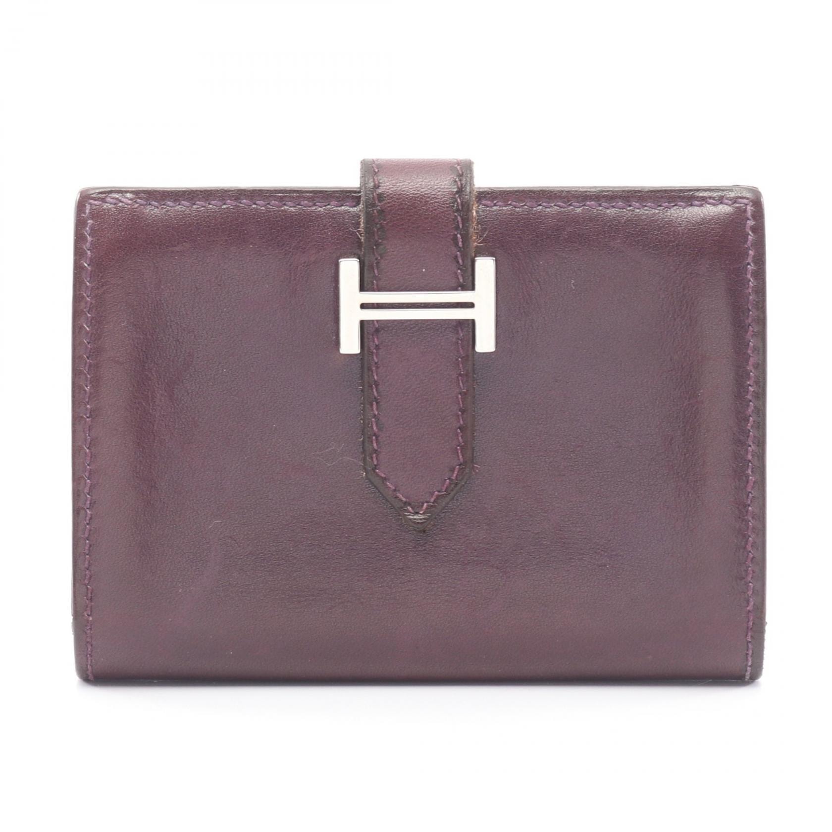 エルメス HERMES ベアンミニ カードケース アクセサリー カーフ(牛革) ボックスカーフ レザン □L刻印(2008年製造) レディース パープル系 【中古】