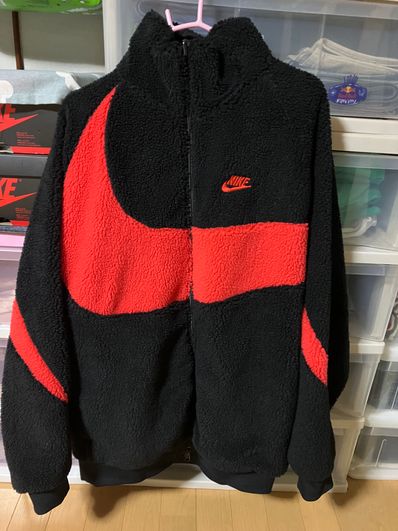 Nike Big Swoosh Reversible Boa Jacket "Black Chili Red"